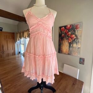 Mi Ami Francesca’s pink ruffle mini dress